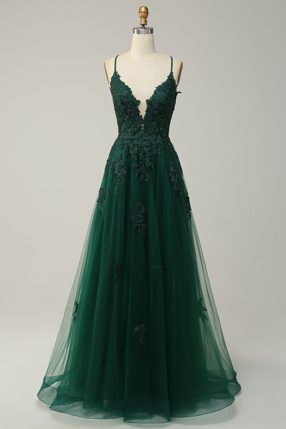Stylish A-line ball gown with spaghetti straps and lacing - – Haus of Mode