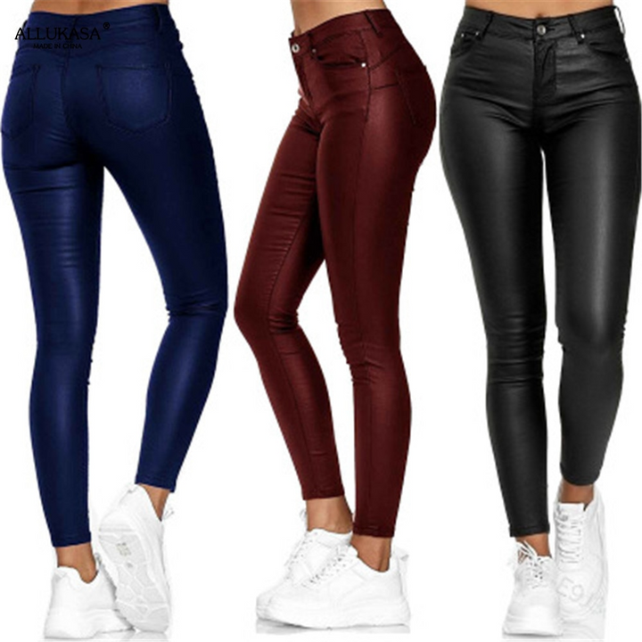 Leather stretch pants with high waist – Raffaela