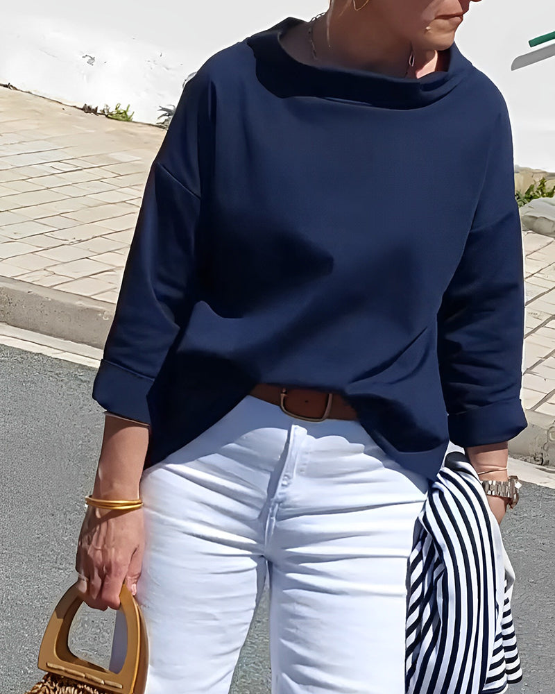 Blusa de otoño para mujer con cuello alto y mangas 3/4 – Mireille