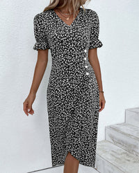 Button dress with V-neck & short sleeves – Luisa