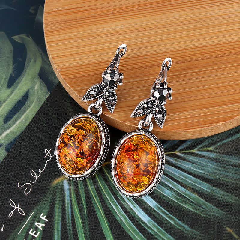Retro flower earrings with amber - Nora