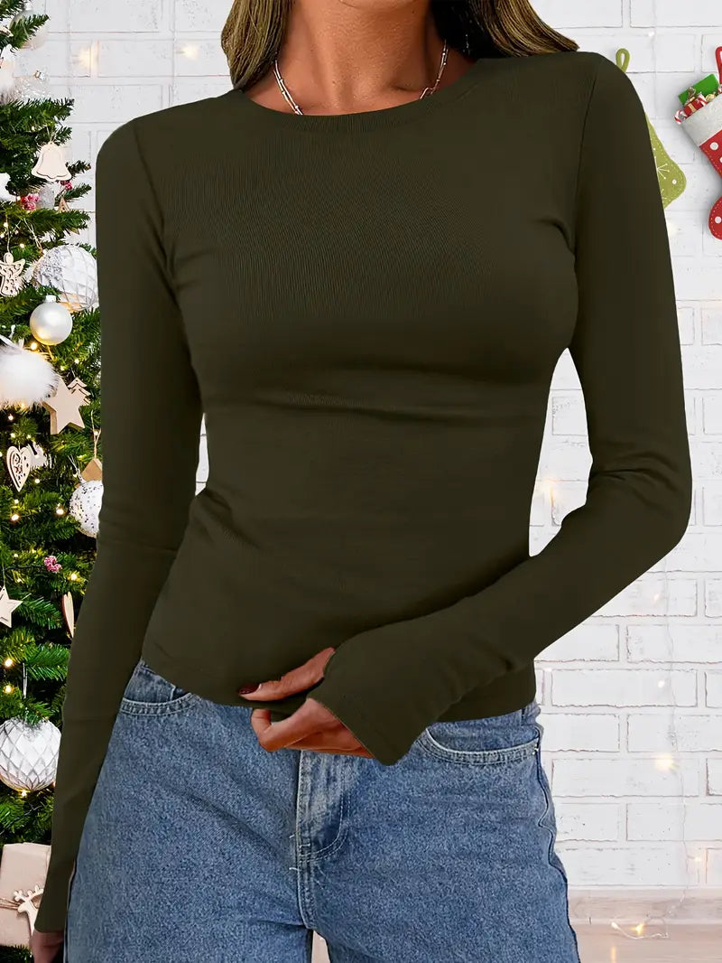 Women's Long Sleeve Top with Crew Neck for Autumn & Winter – Vivienne