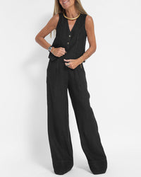 Linen 2-piece set with wide-cut pants and vest – Alma