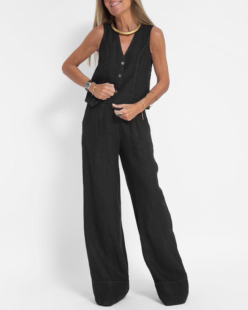 Linen 2-piece set with wide-cut pants and vest – Alma