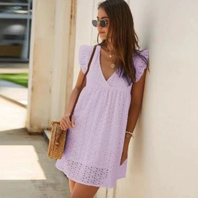 Trendy Sommer-Minikleid mit Volantärmeln – Elina