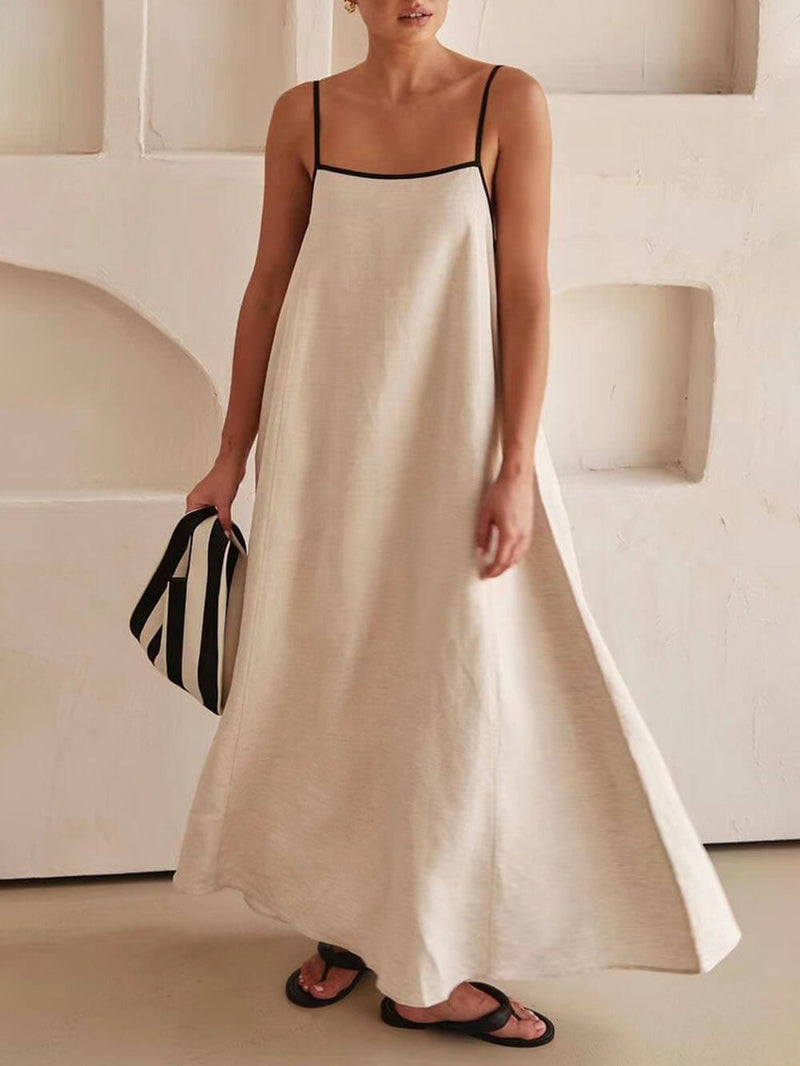 Trendy A-line Strap Dress with Contrast Design for Holidays – Zoey