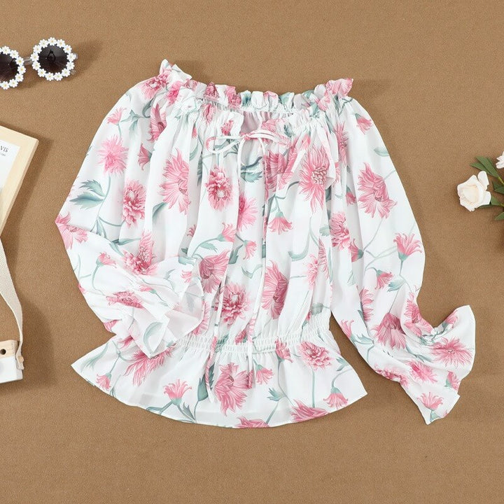 Floral Women's Chiffon Blouse with Ruffle Sleeves – Elvira