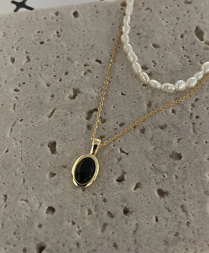 Black Onyx and Pearl Stackable Necklace – Aria