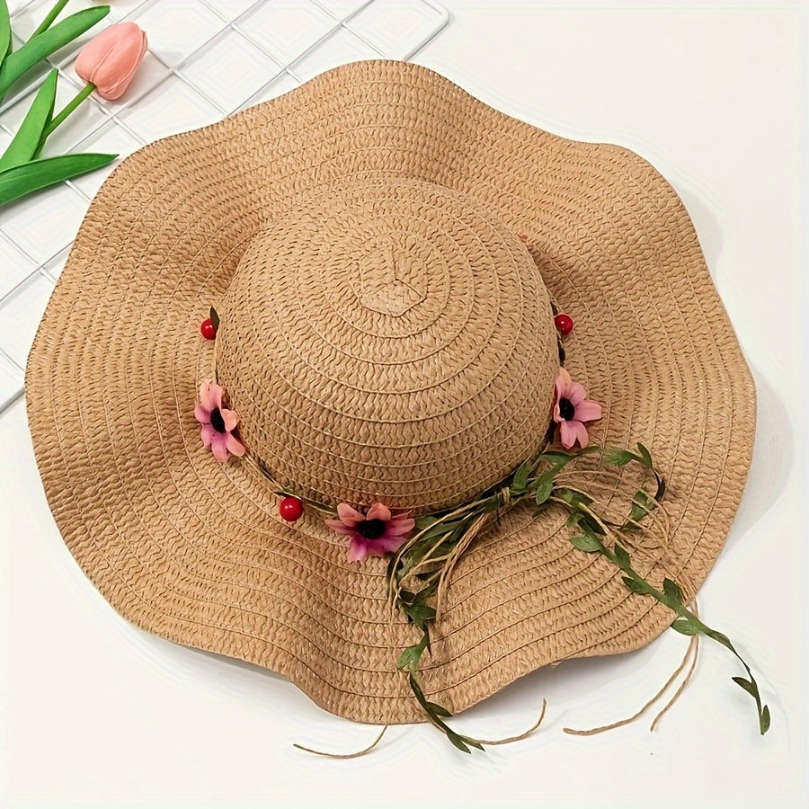 Women's Summer Straw Hat with Flower and Fruit Details – Solène