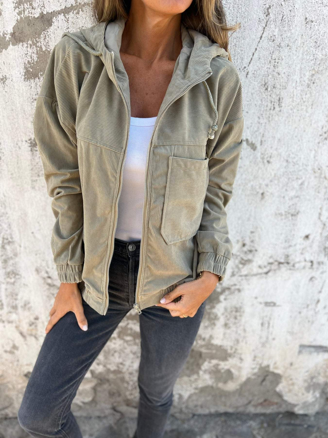 Women's casual jacket with hood and zipper – Liana
