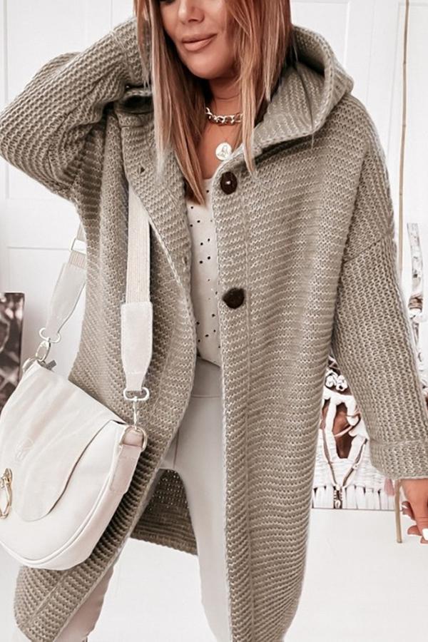 Women's knitted vest with hood and button closure – Waldaine