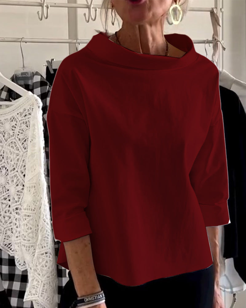 Blusa de otoño para mujer con cuello alto y mangas 3/4 – Mireille