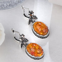 Retro flower earrings with amber - Nora