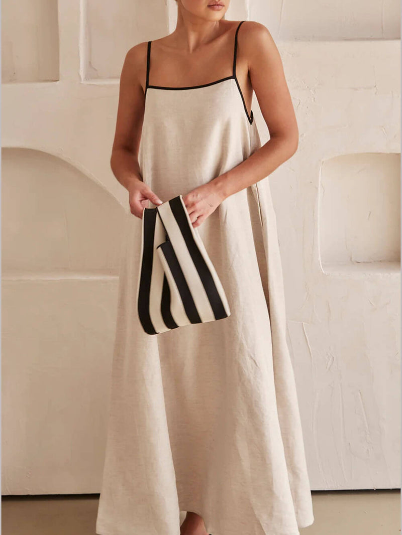 Trendy A-line Strap Dress with Contrast Design for Holidays – Zoey