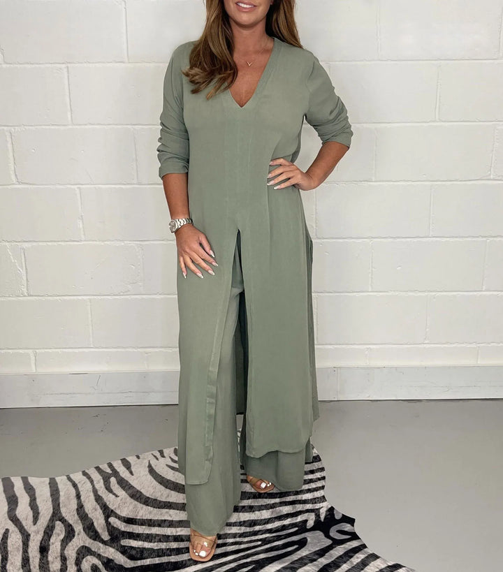 Conjunto de dos piezas para mujer con pantalón ancho – A la moda y aireado – Cosima