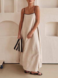 Trendy A-line Strap Dress with Contrast Design for Holidays – Zoey