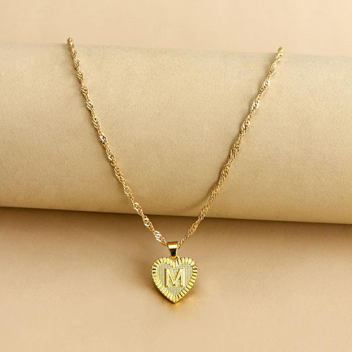 Golden Initial Heart Pendant Necklace - Amara