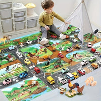 Kinder Spielteppich mit Bauernhof- und Verkehrsthema - DuoPlay