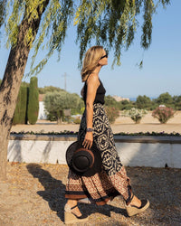 Printed Boho Maxi Skirt with Flowing Cut & Fringes – Yalina