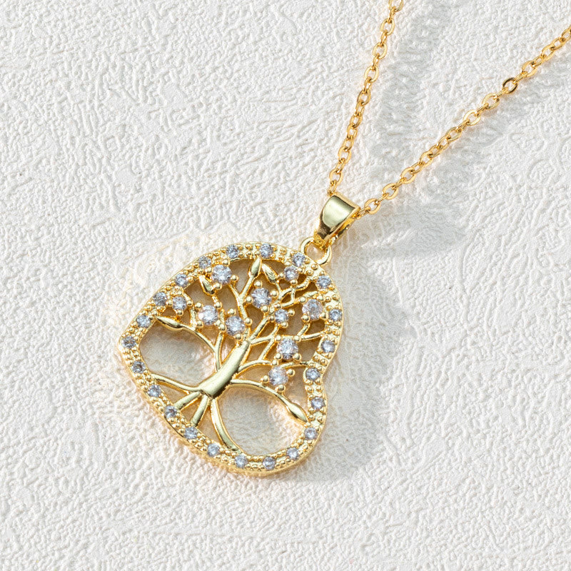 Zirconia Round Hollow Tree of Life Pendant – Necklace – Luna