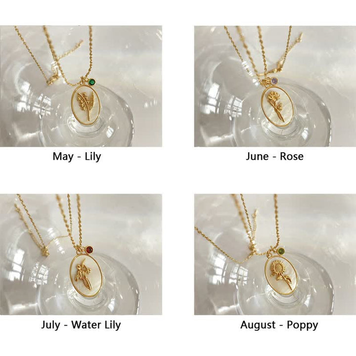 Birthstone and Birth Flower Necklace – Aurora