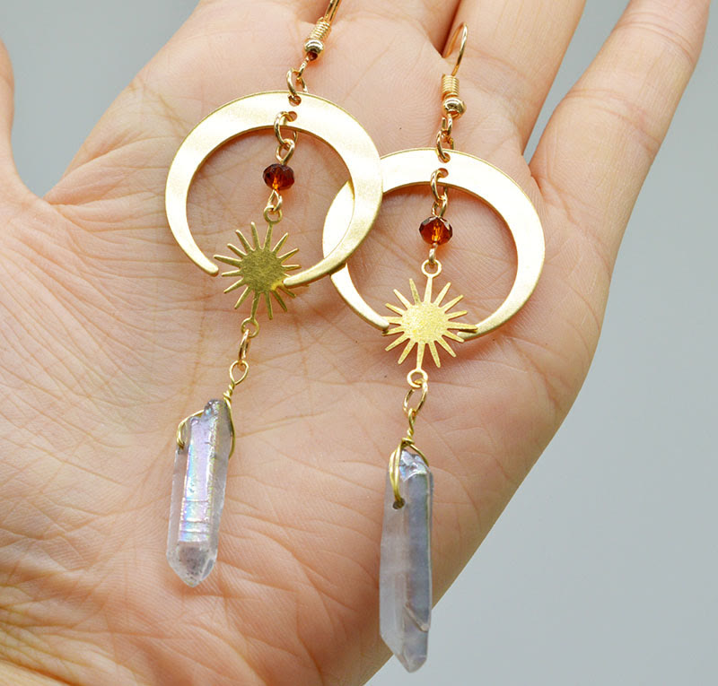 Natural Crystal Moon Star Earrings – Elara