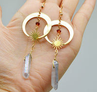 Natural Crystal Moon Star Earrings – Elara