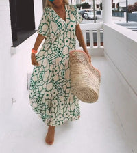 Green maxi dress with short sleeves and print – Elisa