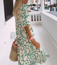 Green maxi dress with short sleeves and print – Elisa