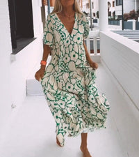 Green maxi dress with short sleeves and print – Elisa