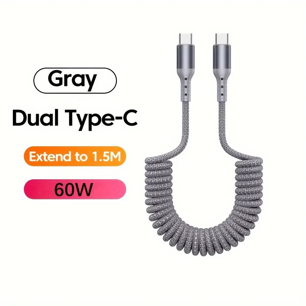 100W USB-C Spring Charging Cable with High-Speed Data Transfer – Buy 1, Get 1 FREE-B USB TO C-State of Style