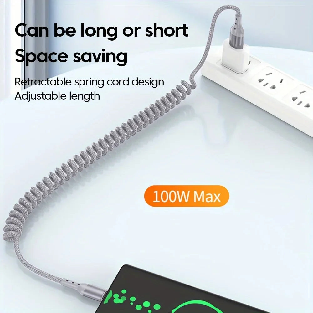 100W USB-C Spring Charging Cable with High-Speed Data Transfer – Buy 1, Get 1 FREE-B USB TO C-State of Style