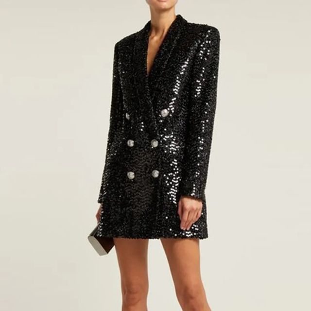 Paillet-blazer-jumpsuit med dobbeltradede knapper – Stella