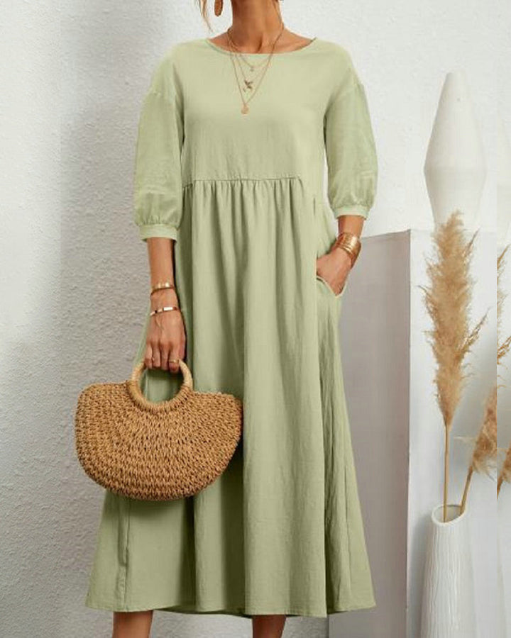 Midikleid mit Rundhalsausschnitt & Laternenärmeln – Selina