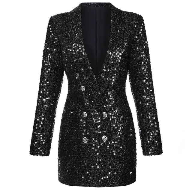 Paillet-blazer-jumpsuit med dobbeltradede knapper – Stella