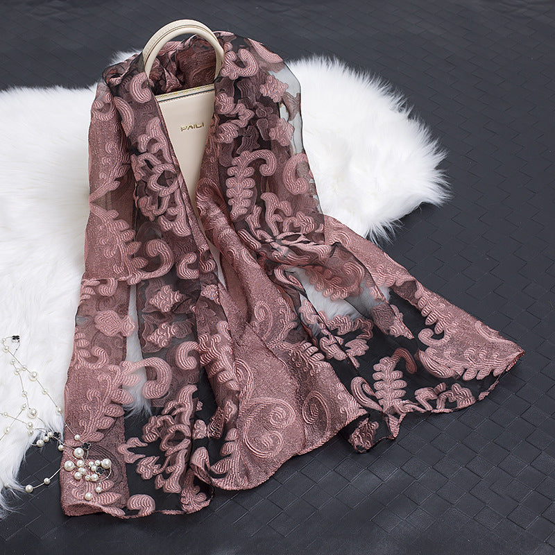 Bufanda de seda para mujer a la moda con estampado de flores y diseño con recortes – Fiora (1+1 GRATIS)
