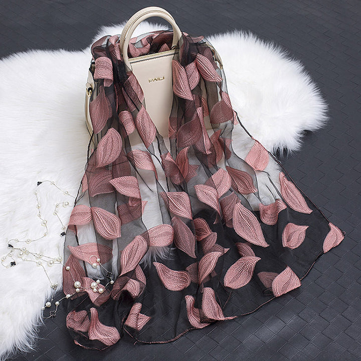Bufanda de seda para mujer a la moda con estampado de flores y diseño con recortes – Fiora (1+1 GRATIS)