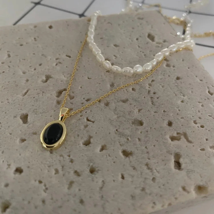 Black Onyx and Pearl Stackable Necklace – Aria