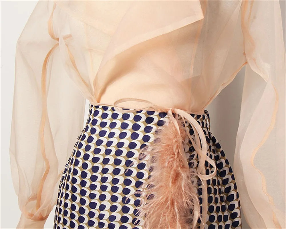 Conjunto de verano de gasa de dos piezas con cinturón y falda – Maurelle