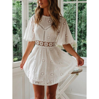 White airy summer dress with lace accents for women – Elina