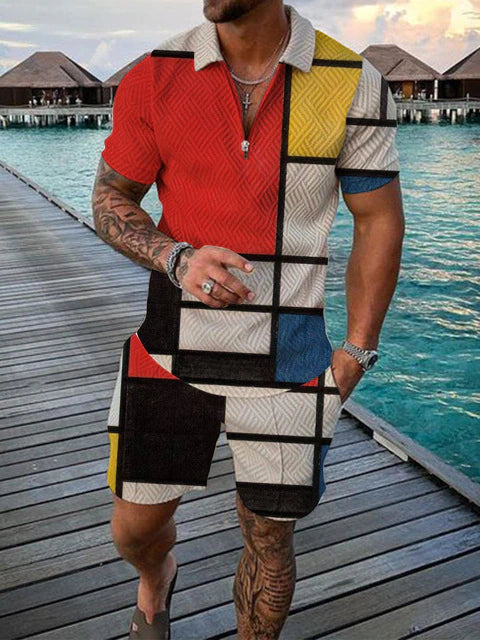 Two-piece men's summer outfit with polo and shorts – Damon