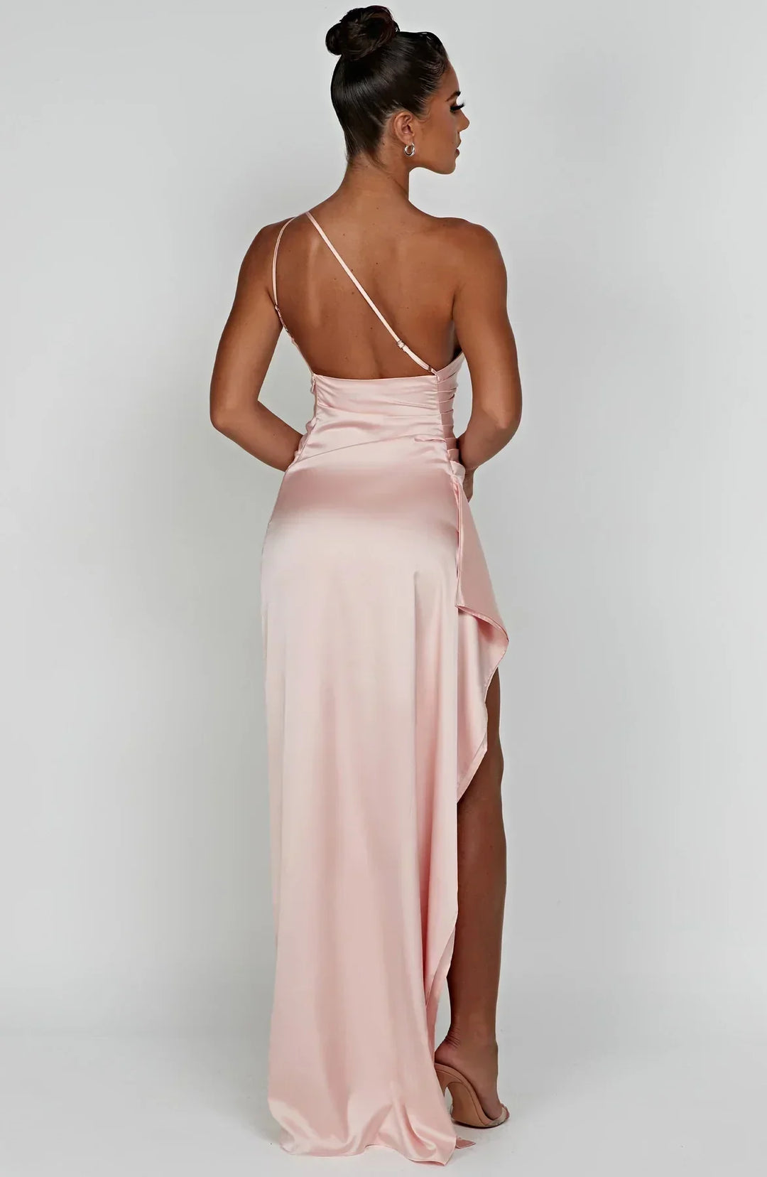 Satin stripe evening dress with one shoulder strap - Vivienne
