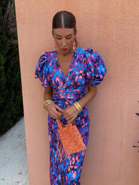 Colorful women's dress with pleated sleeves & comfortable cut – Noelia