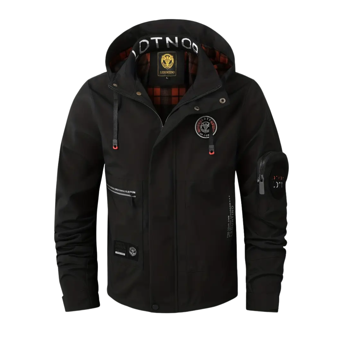 Men's waterproof outdoor jacket with hood & checkered lining – Jorrit