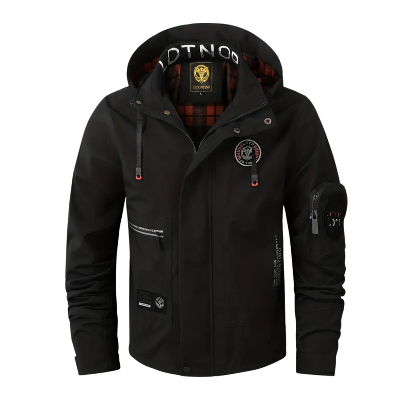 Men's waterproof outdoor jacket with hood & checkered lining – Jorrit