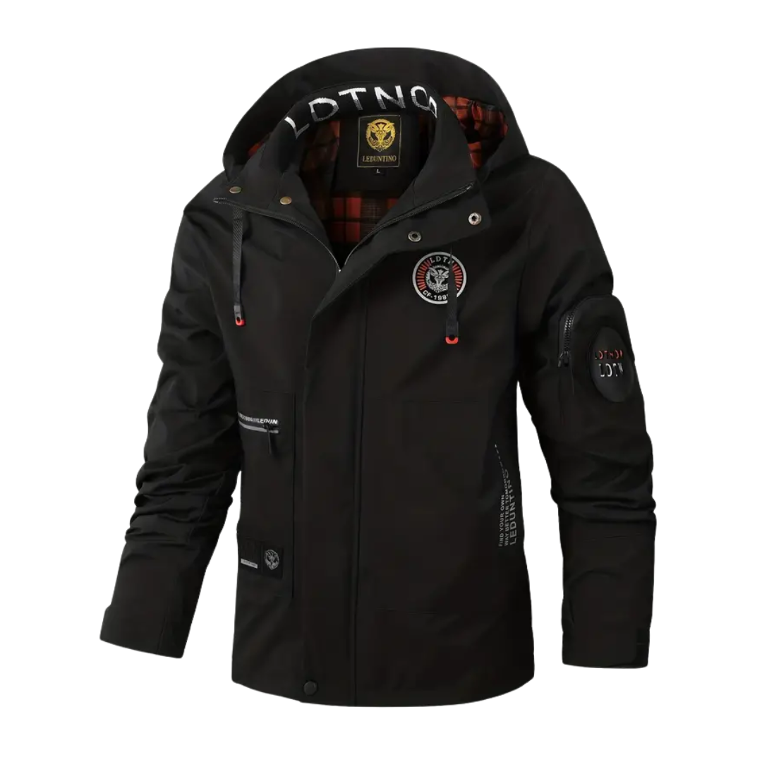 Men's waterproof outdoor jacket with hood & checkered lining – Jorrit