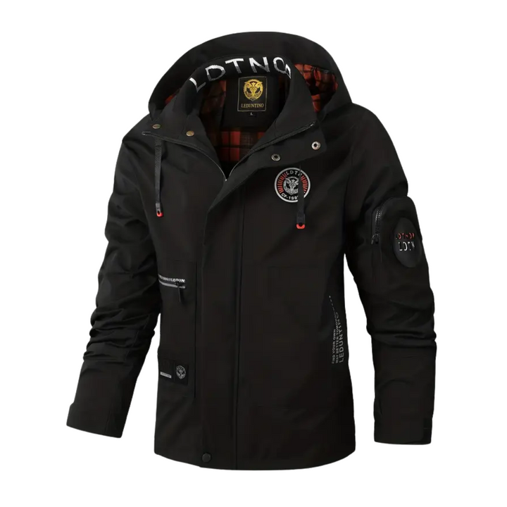 Men's waterproof outdoor jacket with hood & checkered lining – Jorrit