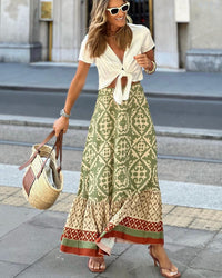 Printed Boho Maxi Skirt with Flowing Cut & Fringes – Yalina