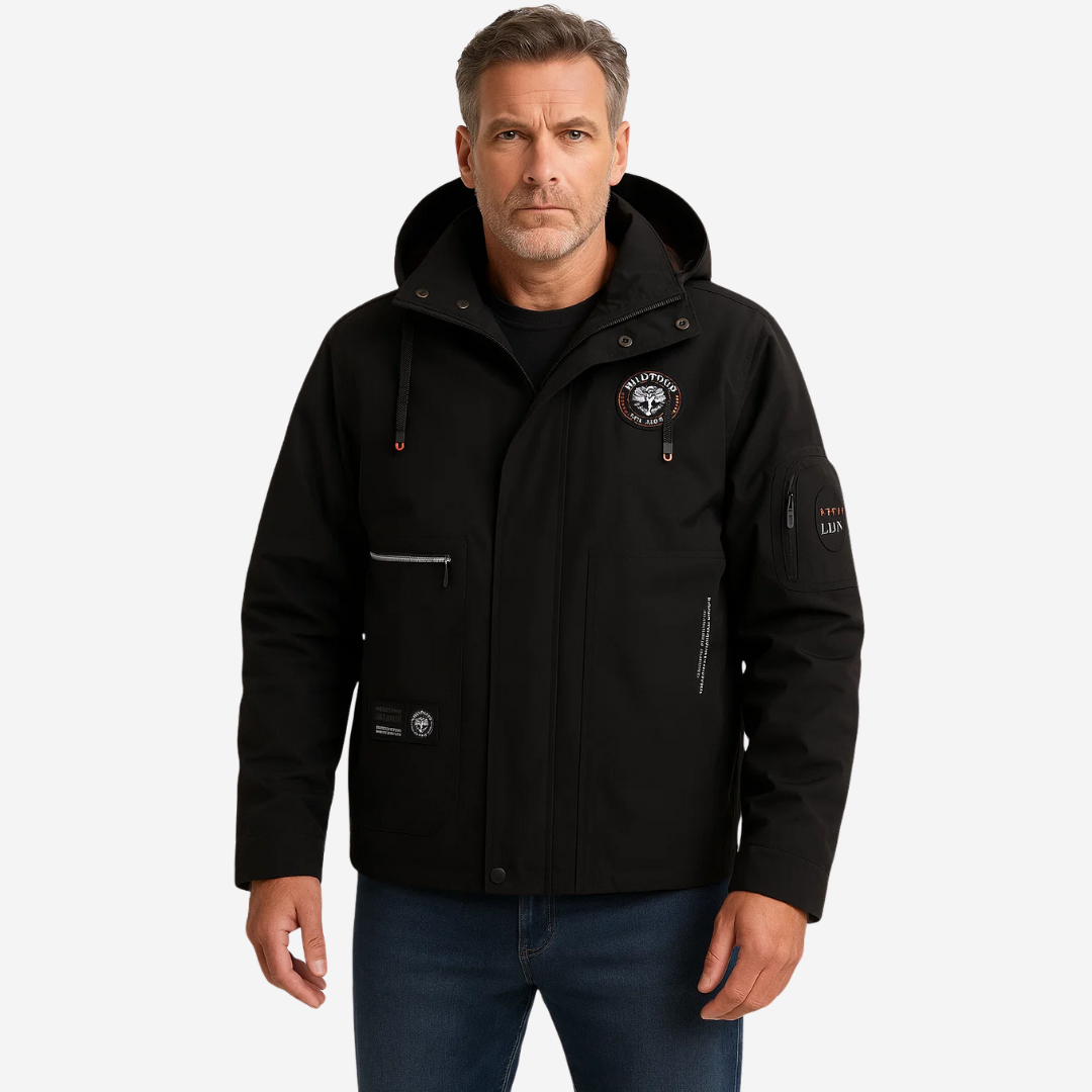 Men's waterproof outdoor jacket with hood & checkered lining – Jorrit