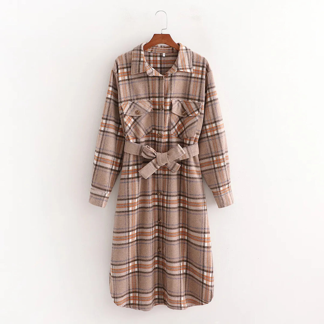 Checked autumn dress with belt – Elodie